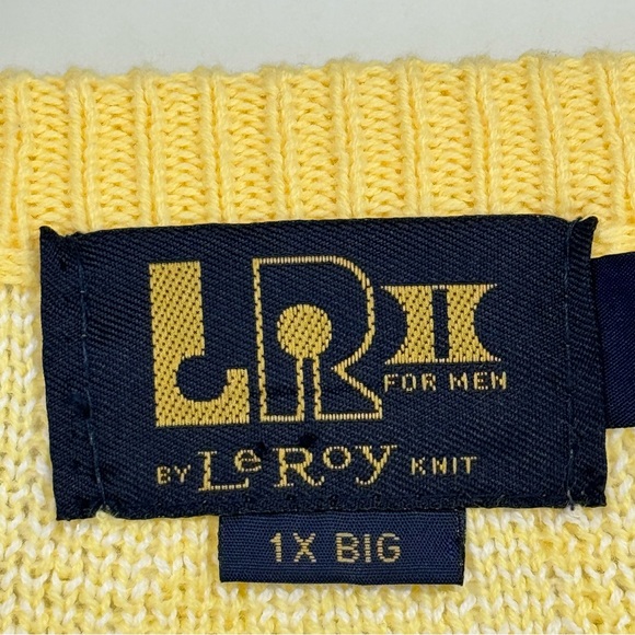 *Vintage Men’s LeRoy 1X Big Yellow/White Cotton V-Neck Sweater - Picture 8 of 10